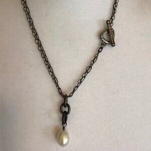 SILPADA N135 Double Strand Silver Pearl Drop Necklace 18"